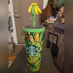Farm Rio + Starbucks Banana Board Straw Topper Soft Touch Cold Cup Tumbler 24 oz